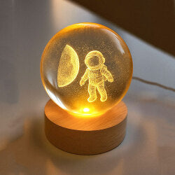 3D Uzak Işıklı Astronot Kristal Cam Küre Gece Lambası