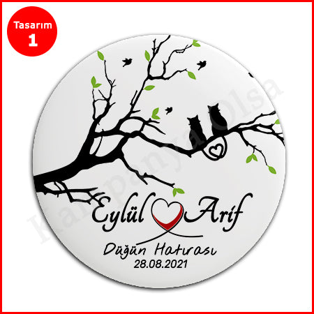 Düğün Hatırası Ağaçta Kedi Tasarımlı Açacaklı Magnet