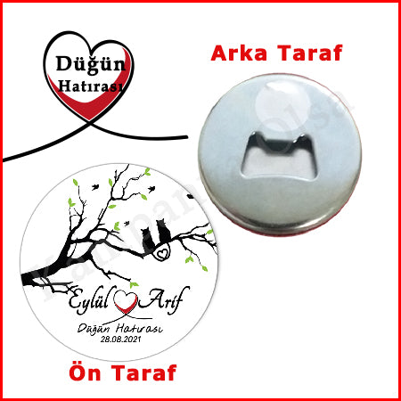 Düğün Hatırası Ağaçta Kedi Tasarımlı Açacaklı Magnet