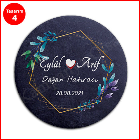 Düğün Hatırası Geometrik Çerçeveli Kara Tahta Konseptli Açacaklı Magnet