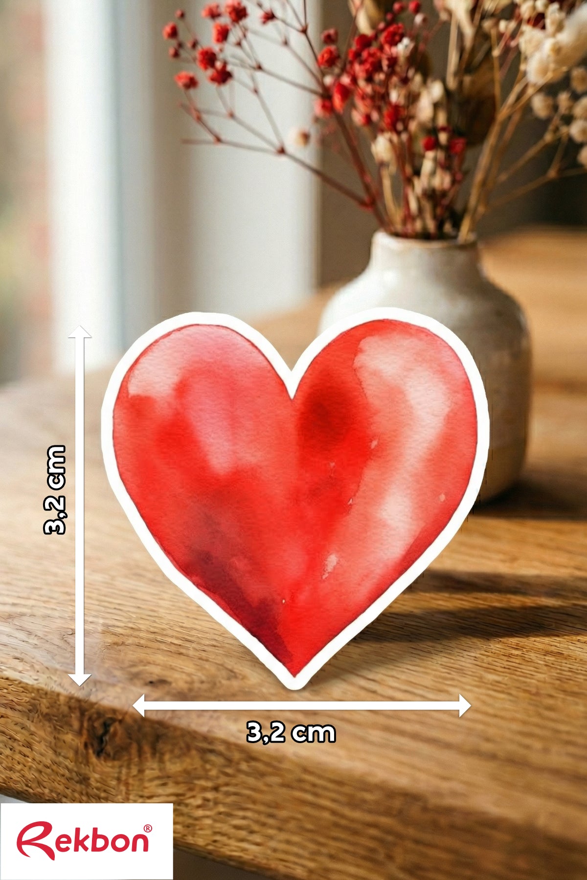 Rekbon Kırmızı Kalp Şekilli Yapışkan Sticker Etiket Hediye Paketleme