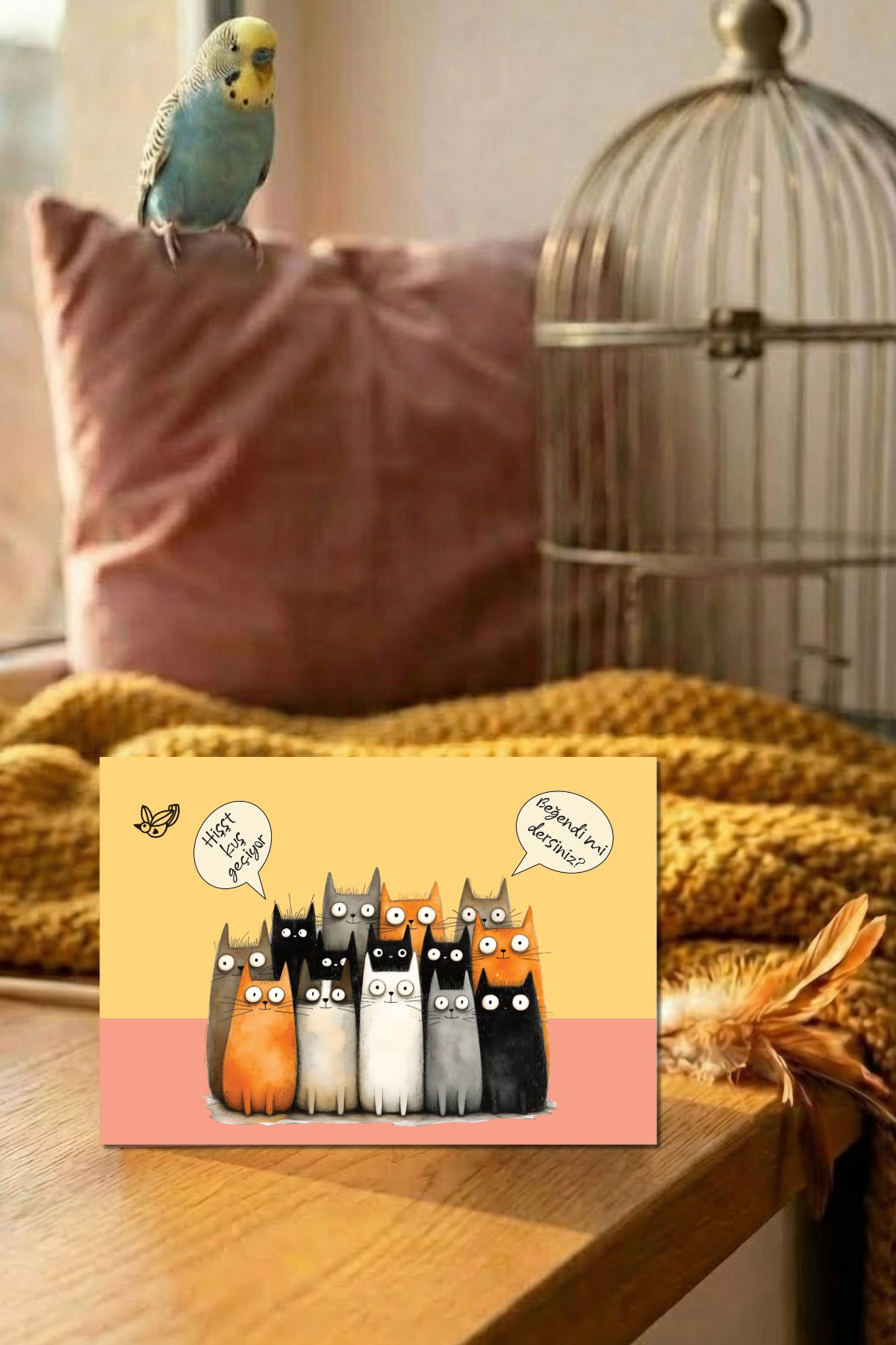 Rekbon Meraklı Kediler Teşekkür Kartı - Notlu Eticaret Teşekkür Kartı