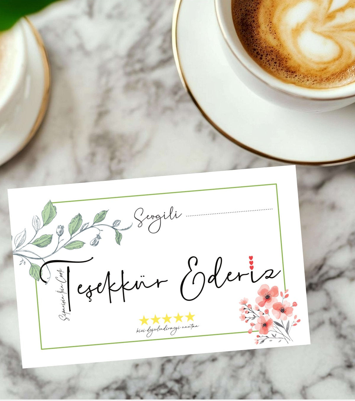 Rekbon Çiçek Temalı Teşekkür Kartı 100 Adet Tek Yönlü - E-ticaret Teşekkür Kartı