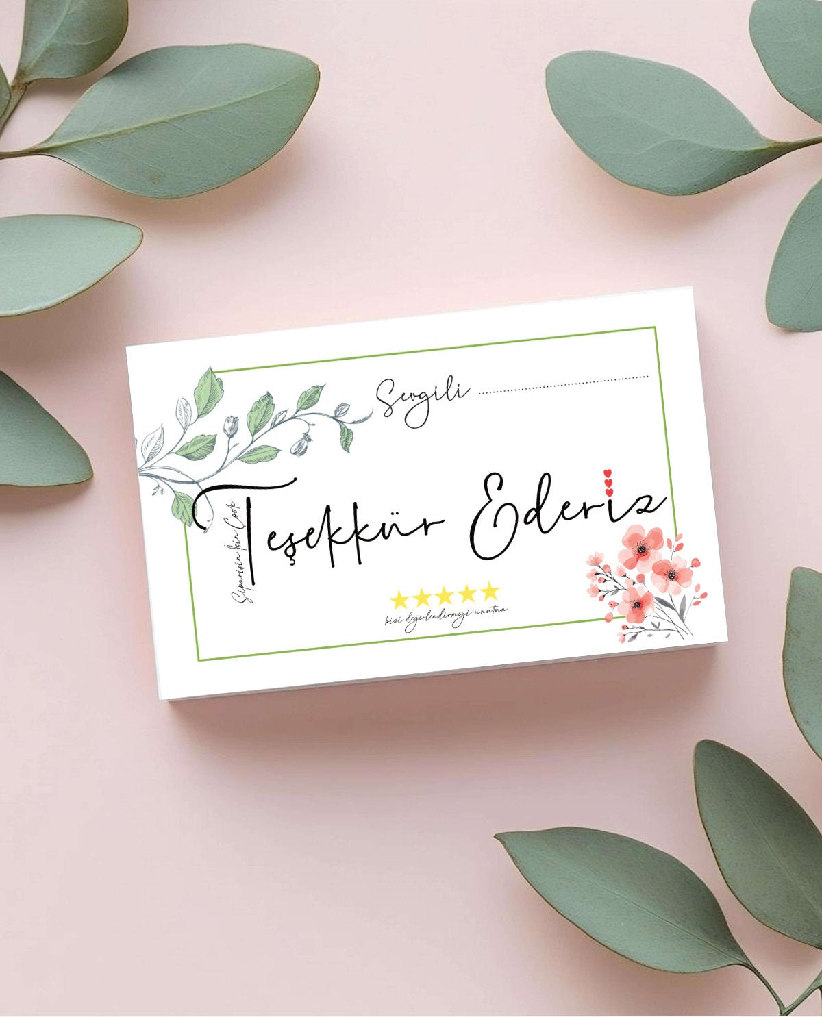 Rekbon Çiçek Temalı Teşekkür Kartı 100 Adet Tek Yönlü - E-ticaret Teşekkür Kartı